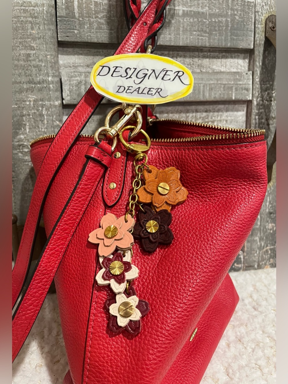Genuine Leather Flower Bag Charm Key Fob NWOT